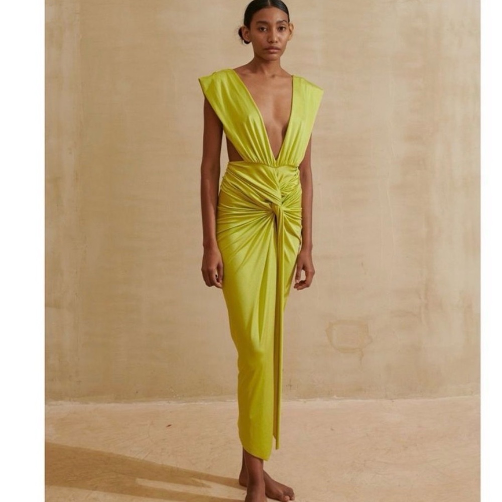 Baobab Collection Lime Plunge Knot Front Maxi Dress